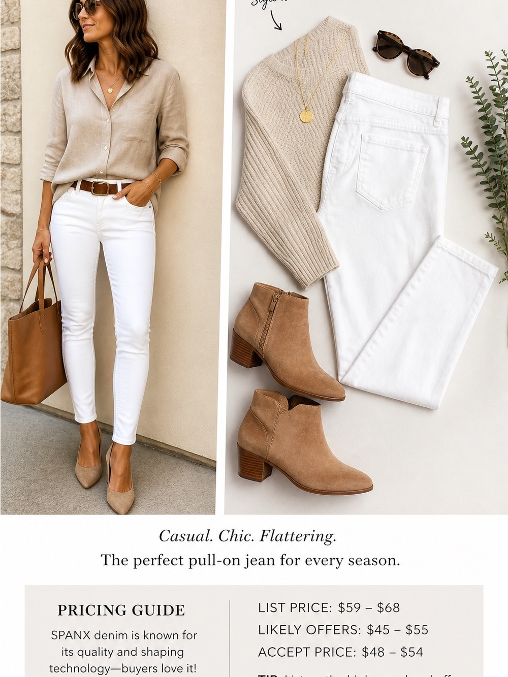 SPANXshape™ EveryWear White Denim | Size L Tall | High-Rise Skinny